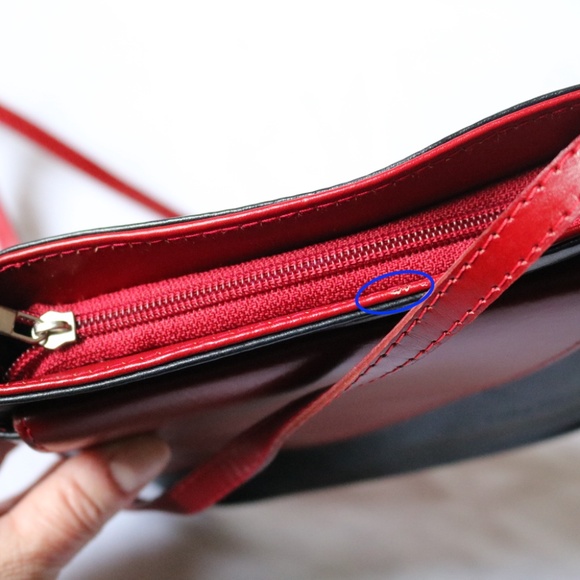 Vera Pelle Black & Red Leather Crossbody Purse Made in Italy Travel - Picture 8 of 8